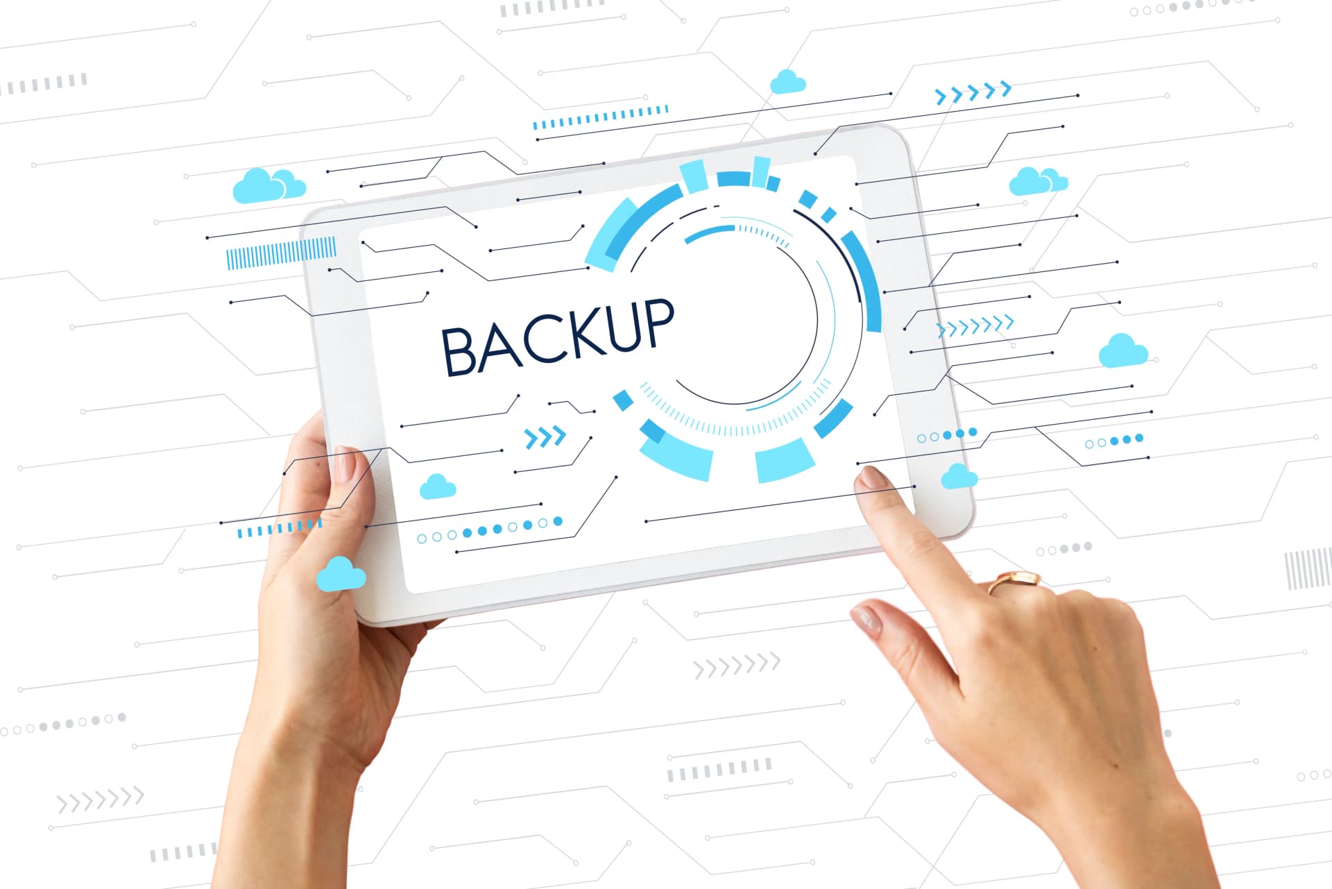 Cloud backup and data recovery network illustration